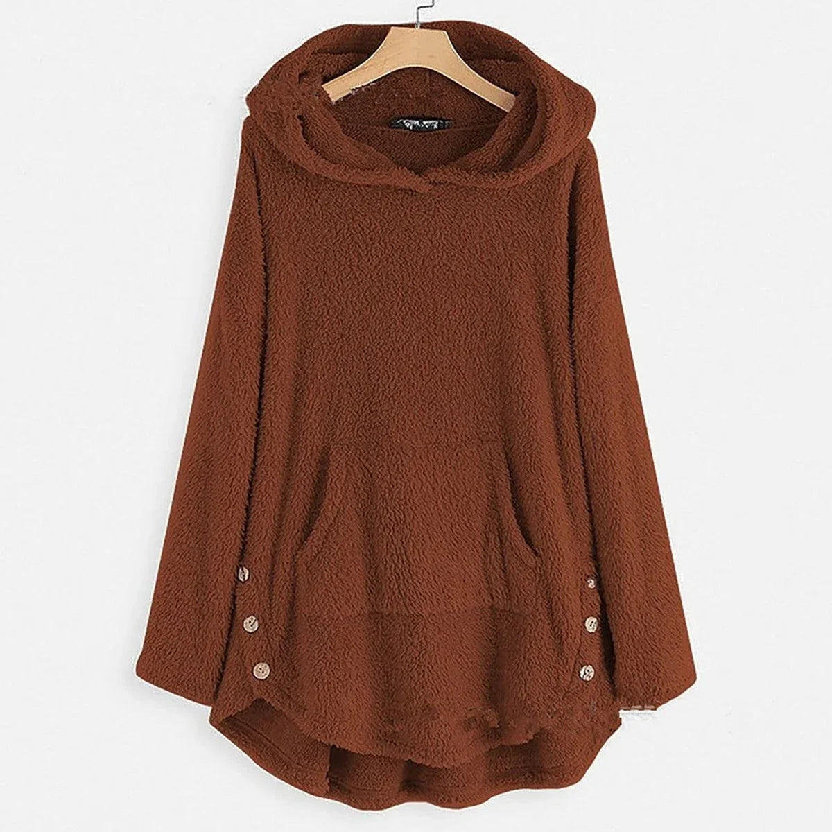 Women's fleece zip-up hooded cat pocket sweater in Burgundy