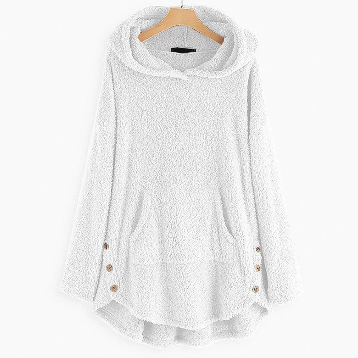 Women's fleece zip-up hooded cat pocket sweater in White