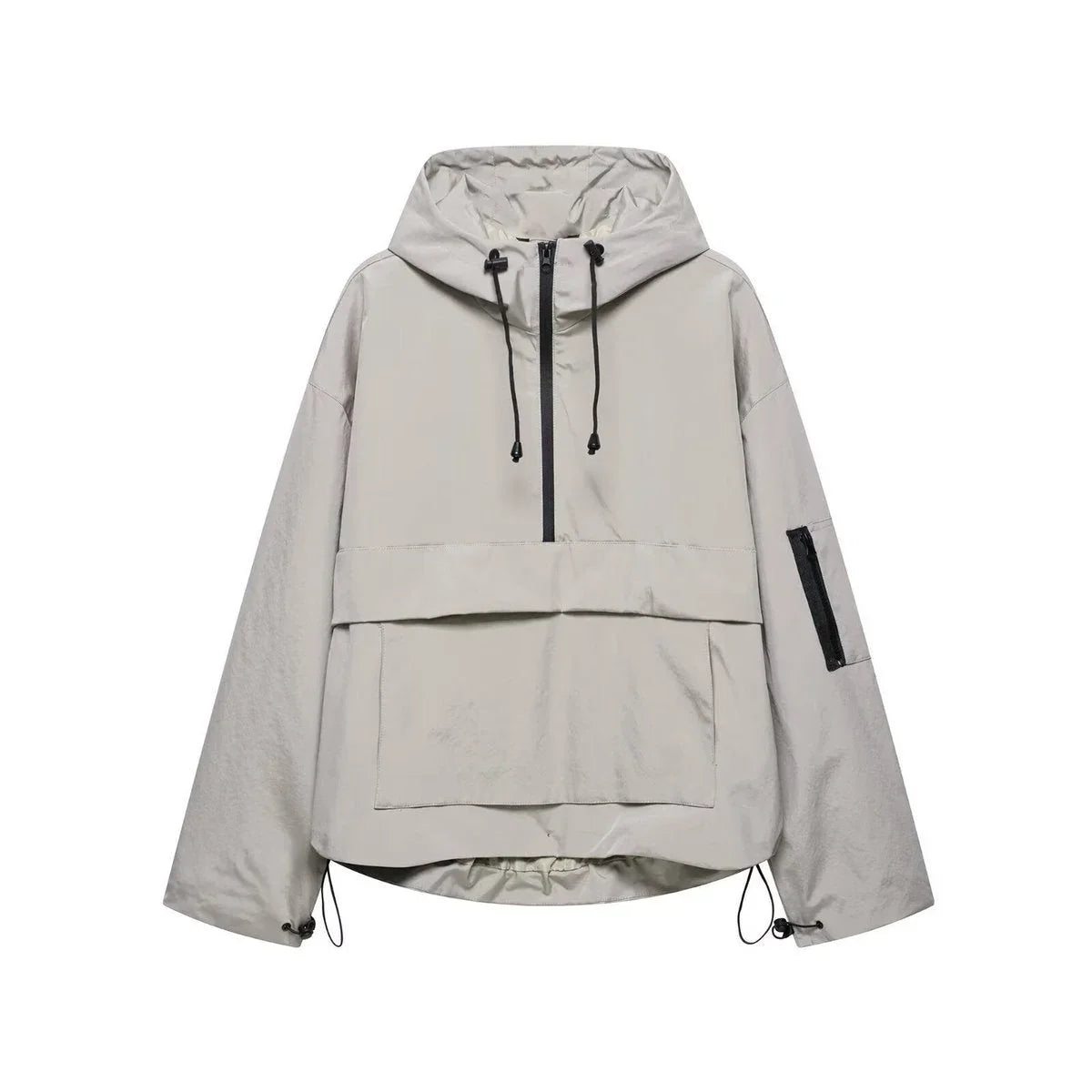 Women's hooded pullover anorak quilted jacket half-zip in Gray