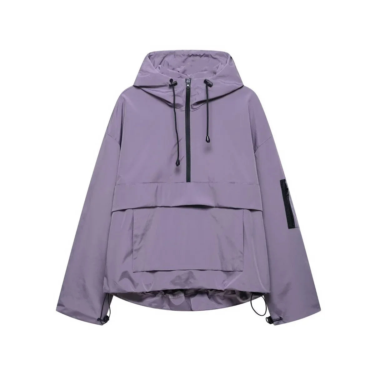 Women's hooded pullover anorak quilted jacket half-zip in Purple