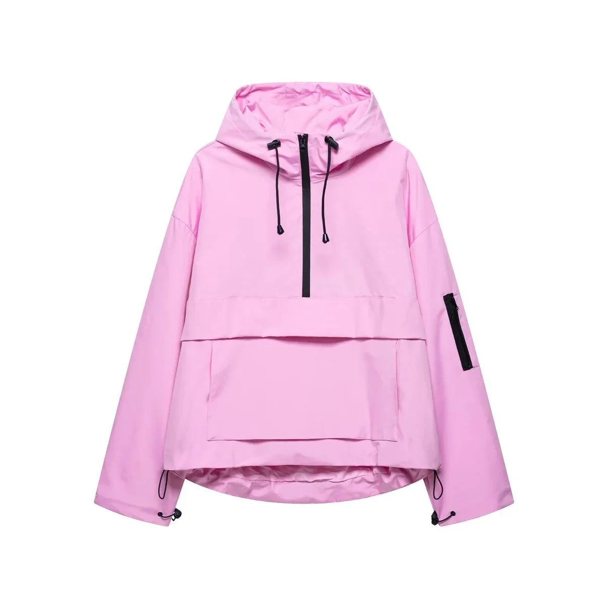 Women's hooded pullover anorak quilted jacket half-zip in Rose Pink
