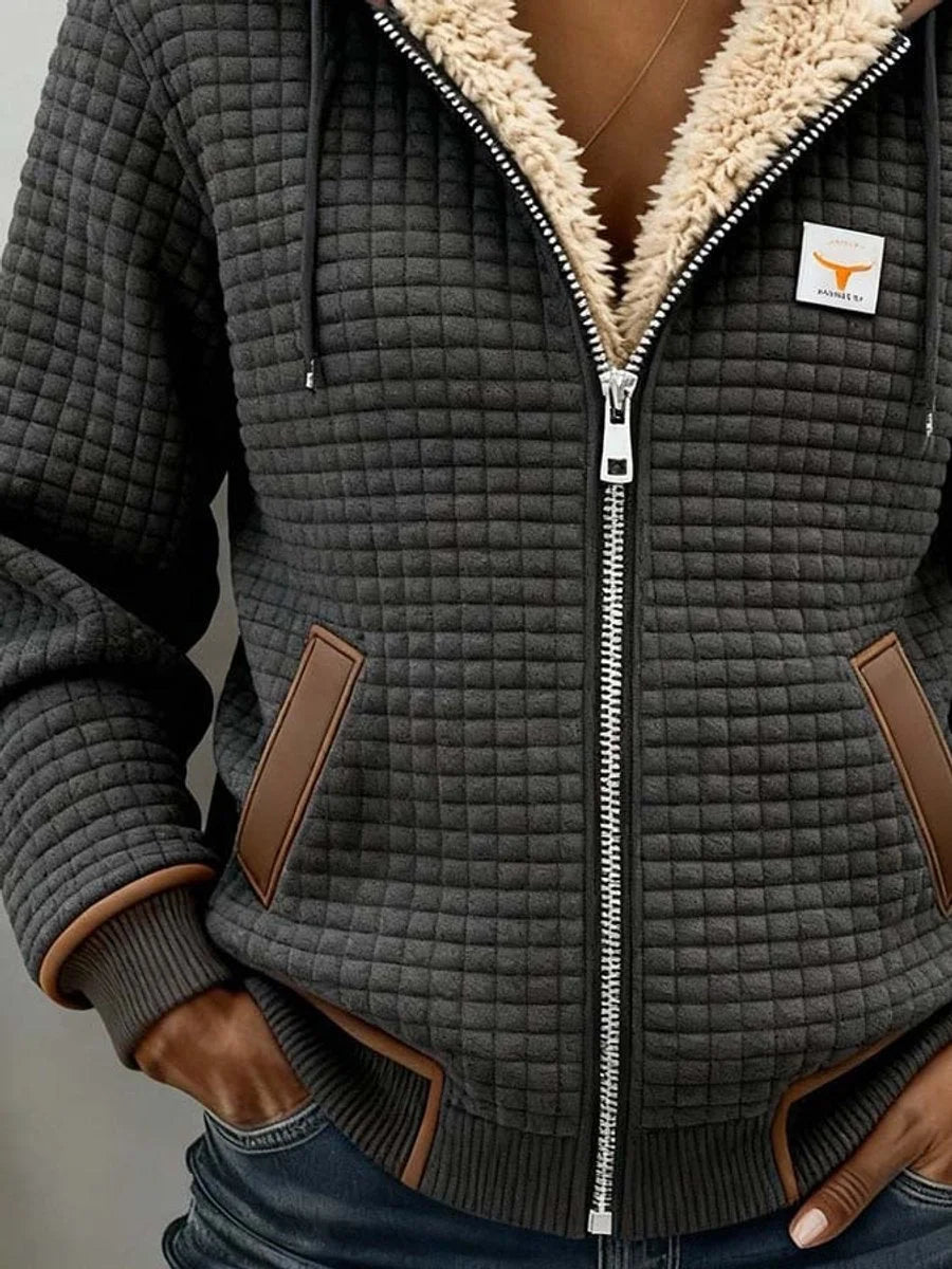 Women's sherpa-lined quilted jacket full-zip hooded fleece