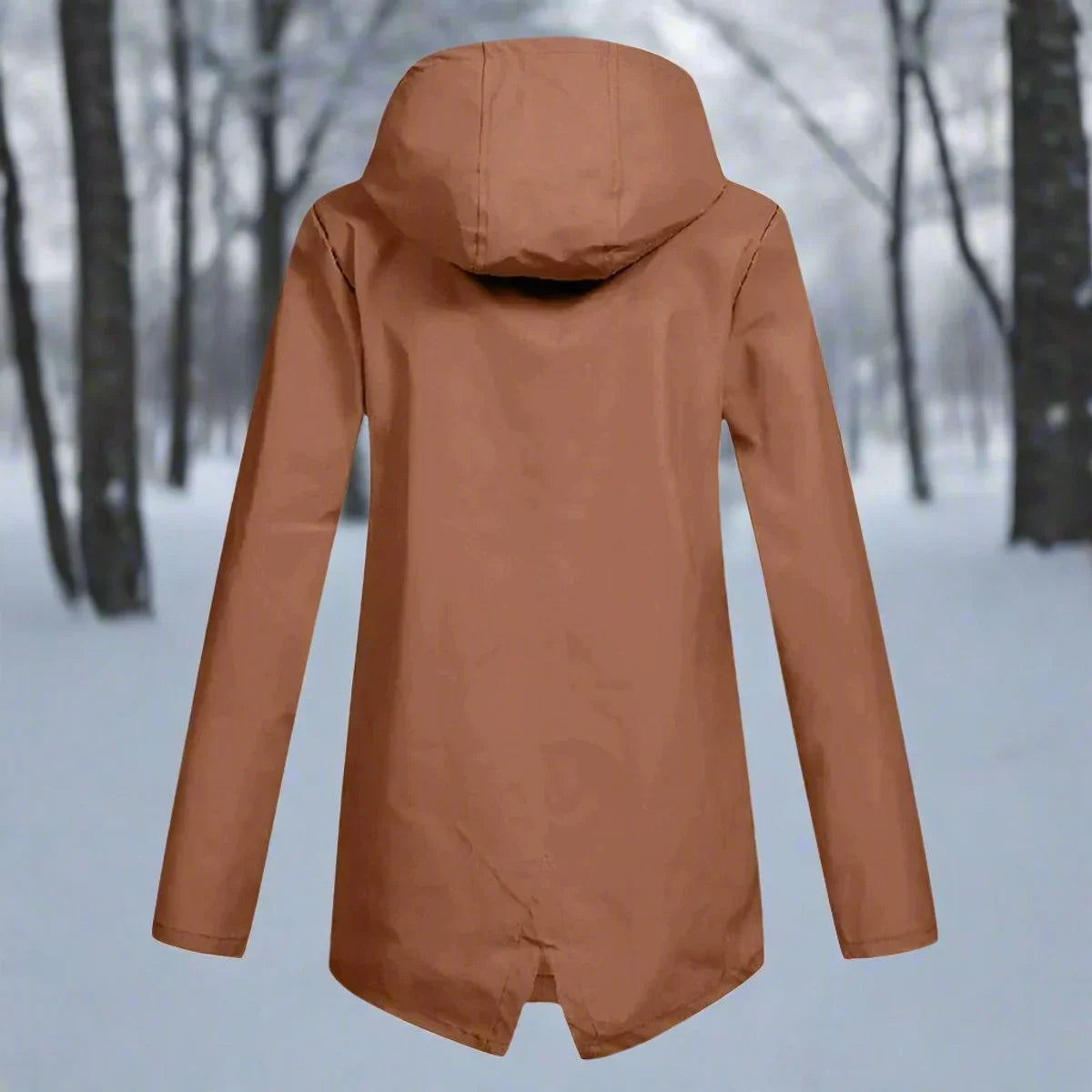 Women's waterproof hooded rain jacket zip-up longline