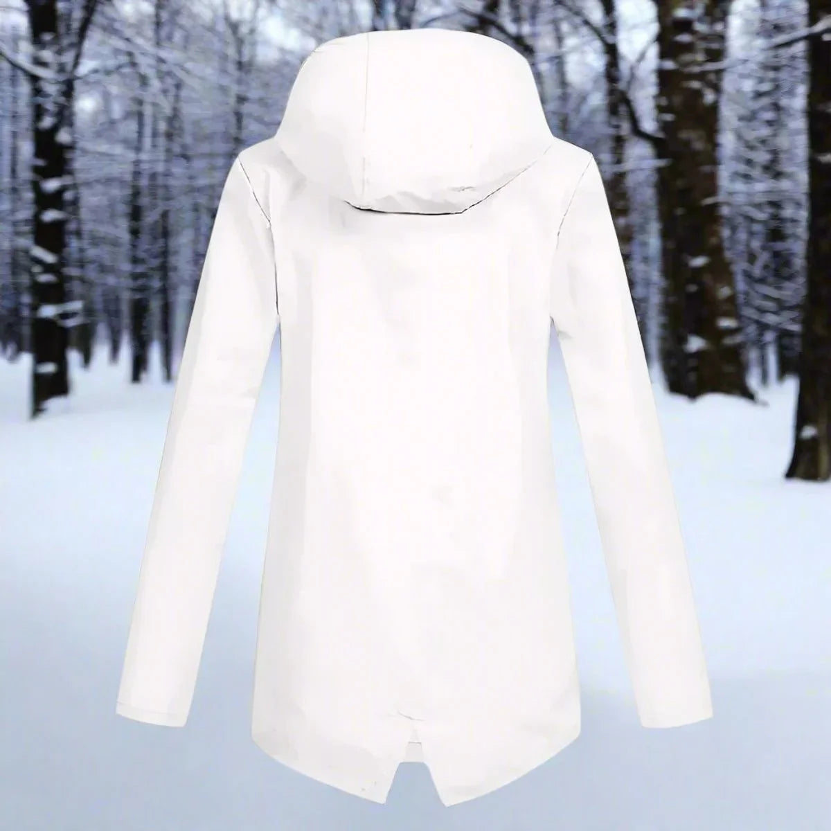 Women's waterproof hooded rain jacket zip-up longline